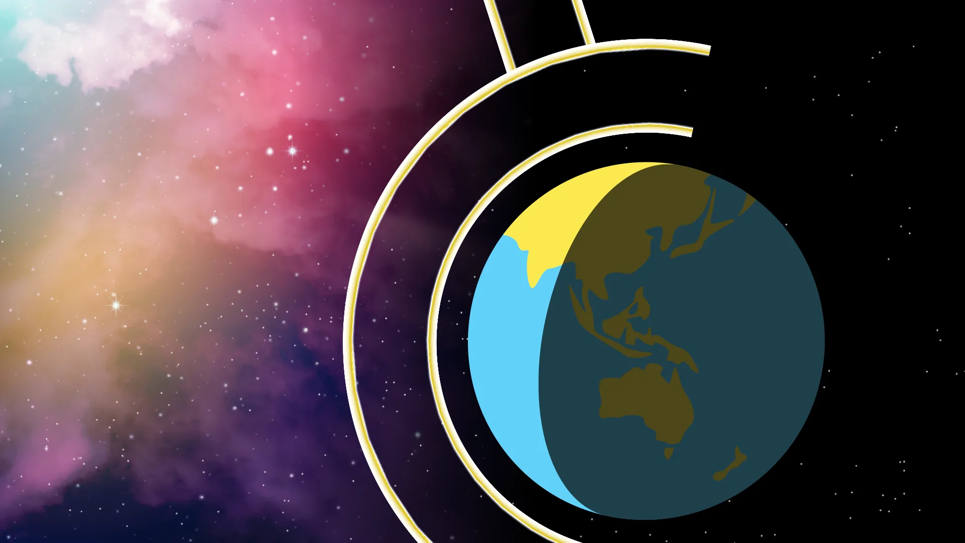 Space for Earthlings illustration: Earth framed by golden orbital rings